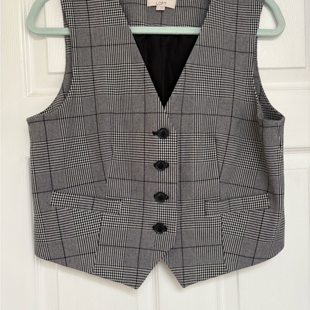 LOFT Black and White Plaid Vest